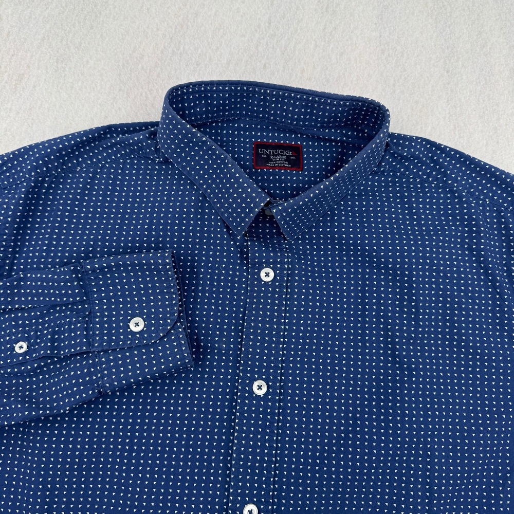 UNTUCKit Slim Fit Mens XL Long Sleeve Button Down Blue Geometric All Over Print